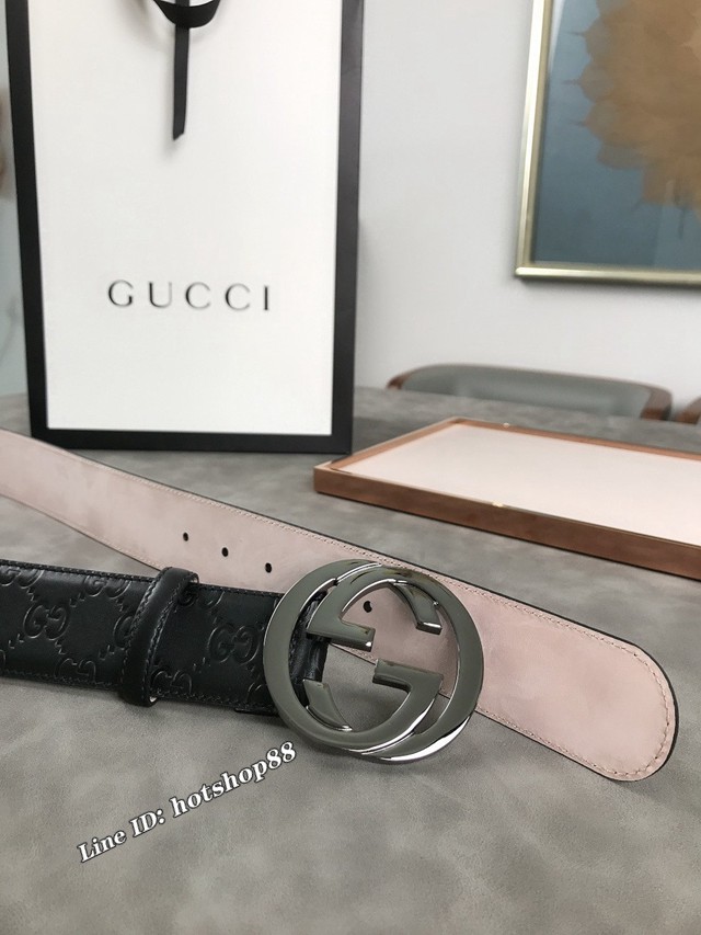 Gucci經典男士皮帶 古奇雙G拋光腰帶 411924  jjp2064